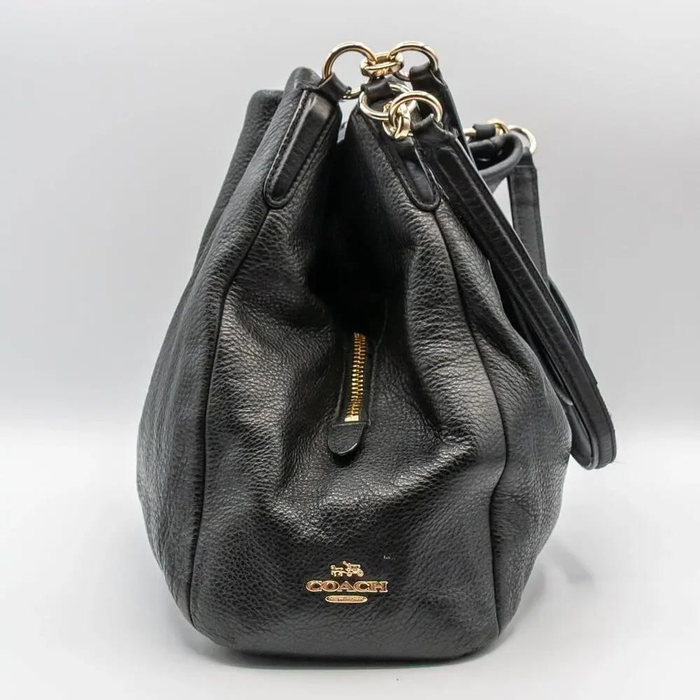 Large Black Leather Satchel Bag COACH Madison Phoebe Shoulder Bag Handbag #35723 - Picture 7 of 10